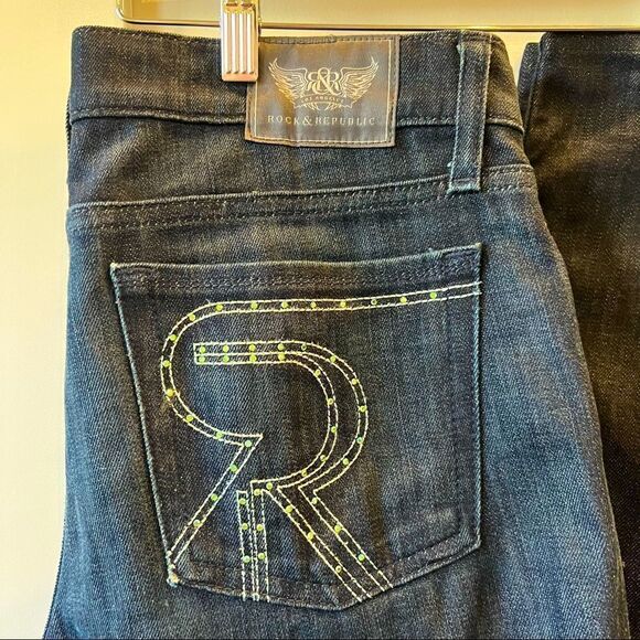 Rock & Republic Berlin Rhinestone Jeans in Attraction Wash Midrise Skinny Sz 29 - Picture 4 of 12